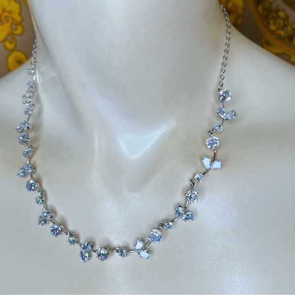 18k white gold filled CZ diamond 16” to 19” necklace adjustable pear round cut - Picture 3 of 4